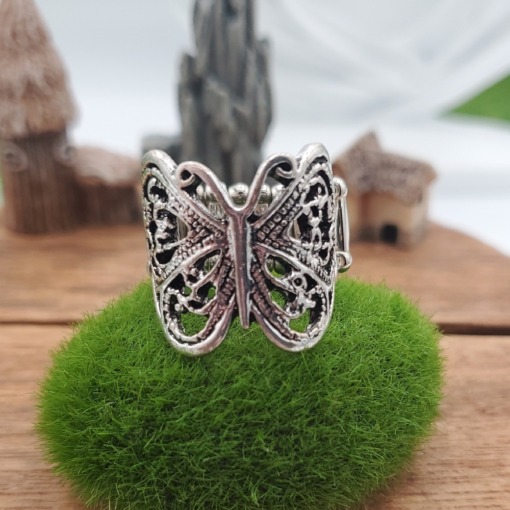 Elegant Silver Butterfly Ring R809 Adjustable Band Ring